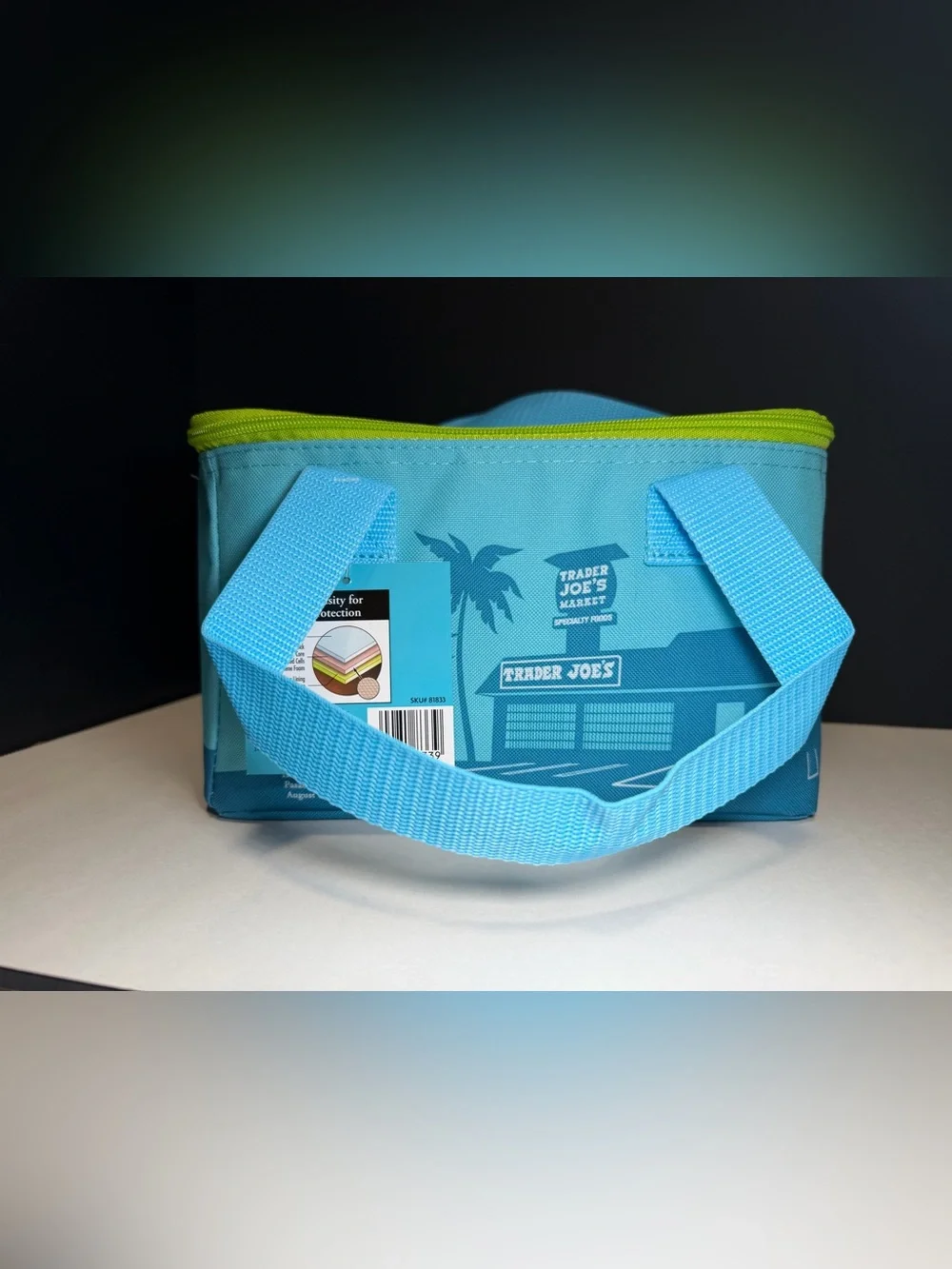 Trader‎ Joe's Aqua Insulated Lunch Bag with Lime Zipper